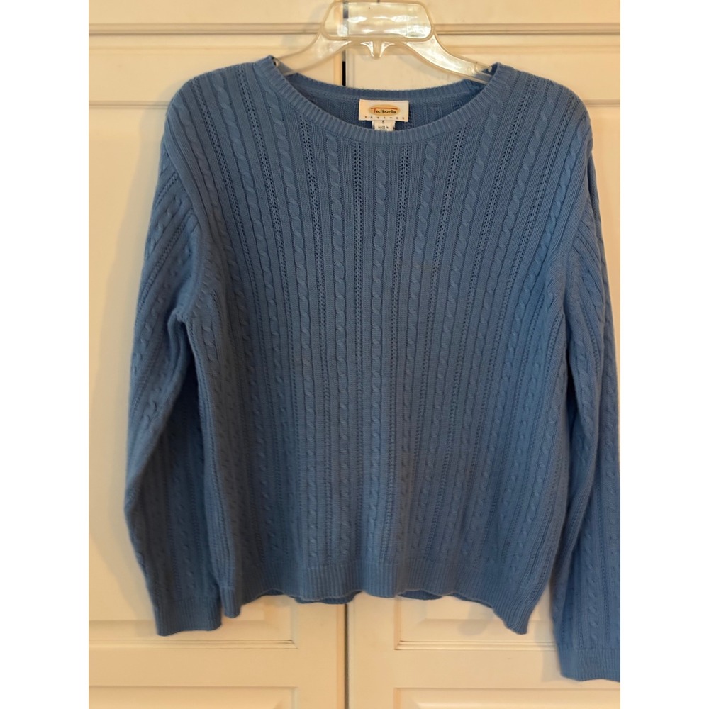 Talbots Petites Blue Cable Knit Cotton Sweater Womens Small Crewneck Pullover